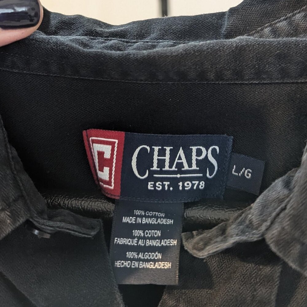 CHAPS Mens Size L Washed Black Button-Down - Picture 3 of 7